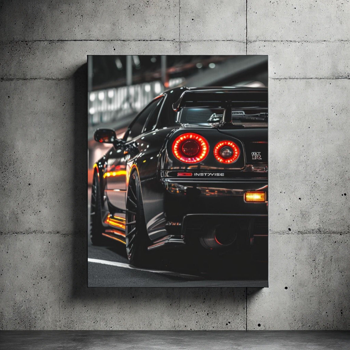 NISSAN GTR R34 WALL POSTER WITH GLOWING NEON LIGHTS